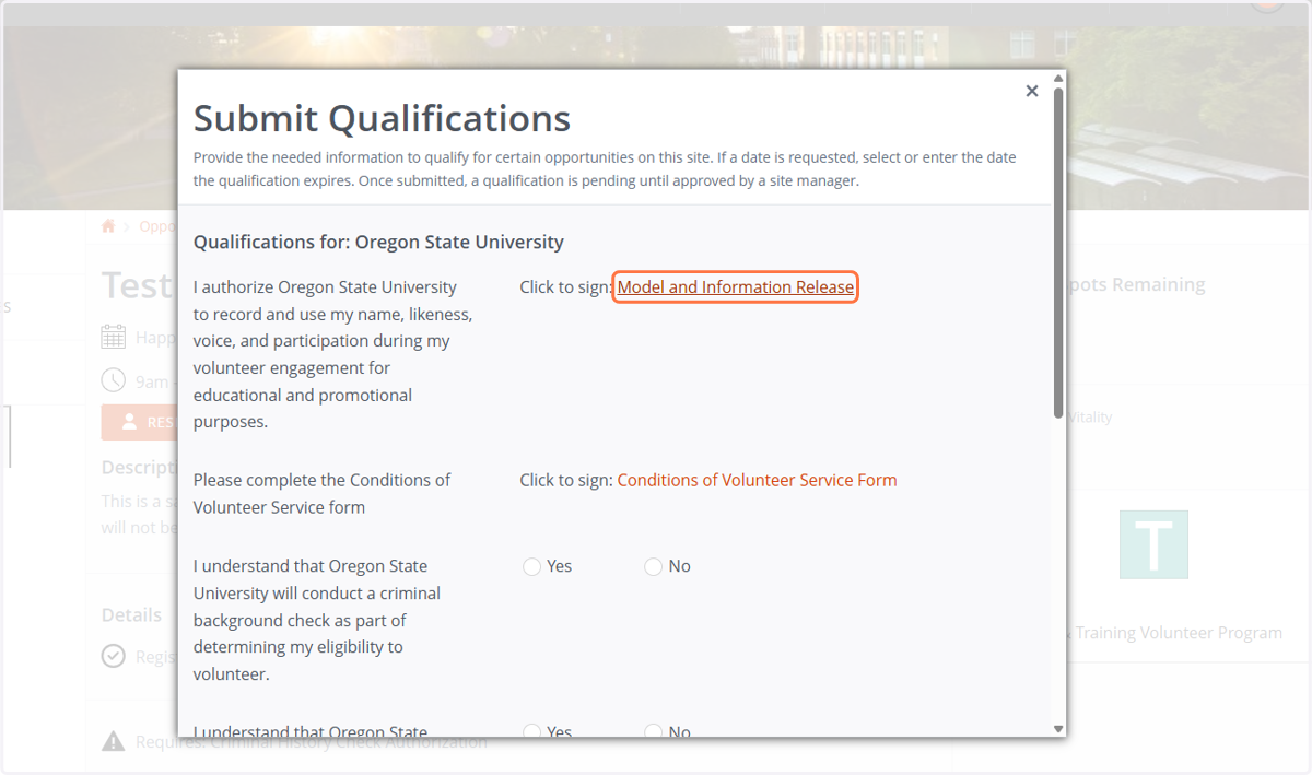 First, click on “Model and Information Release” and fill out the form.