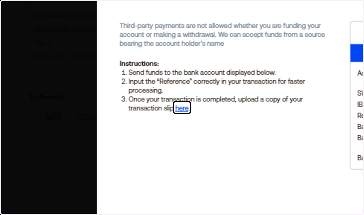 Once your transaction is completed, upload a copy of your transaction slip by clicking on "here".