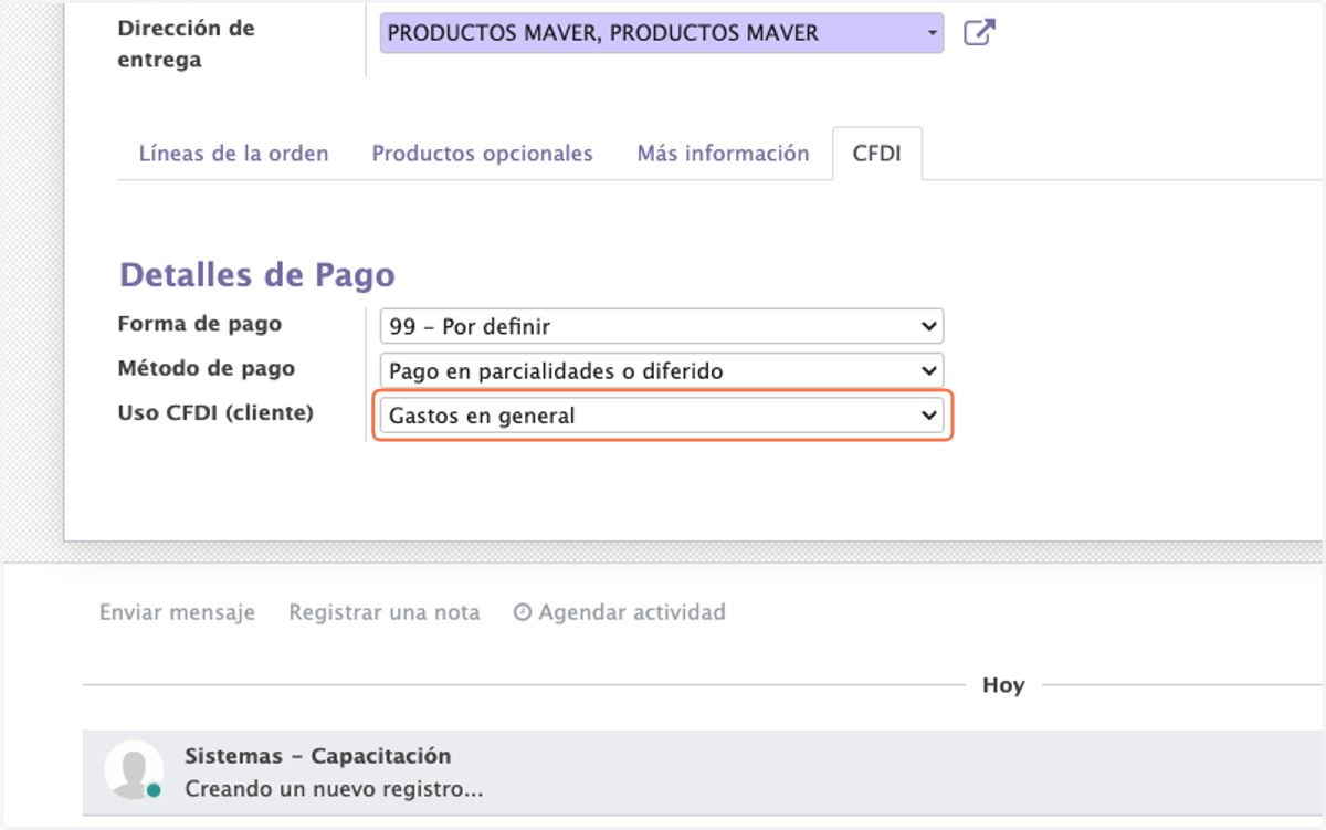 Seleccionar Uso CFDI (cliente)
