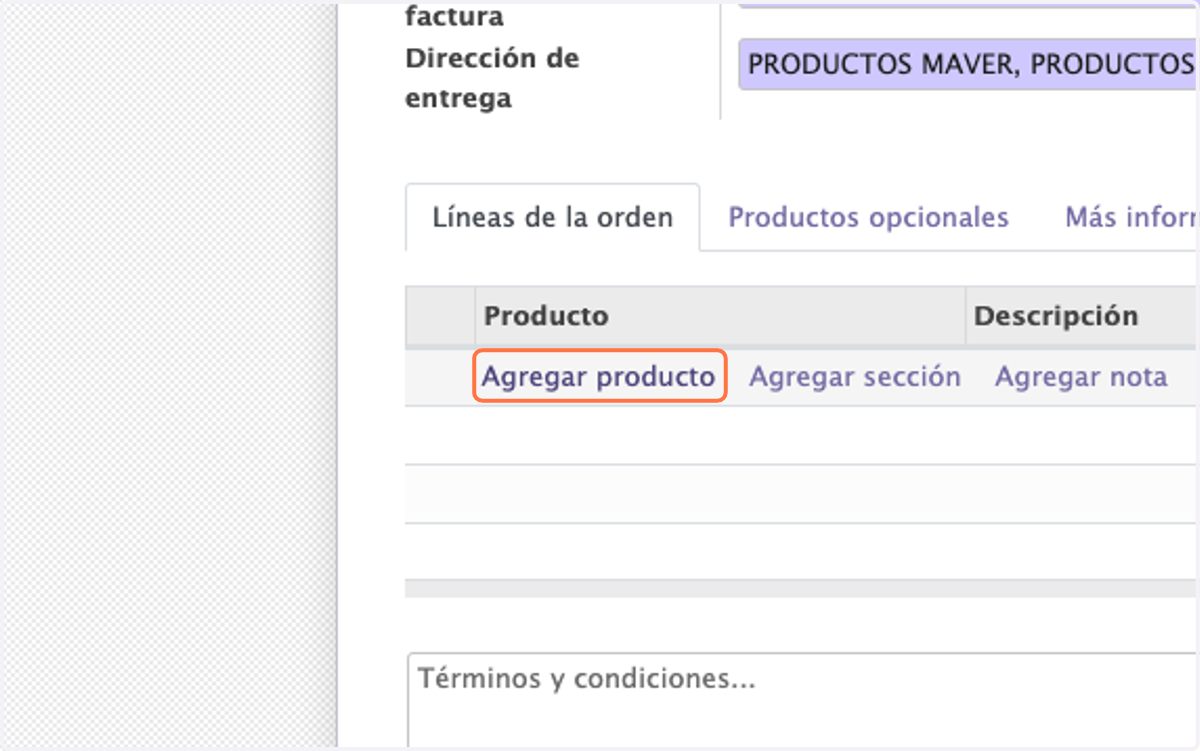 Agregue los productos que desea dando click en Agregar un producto