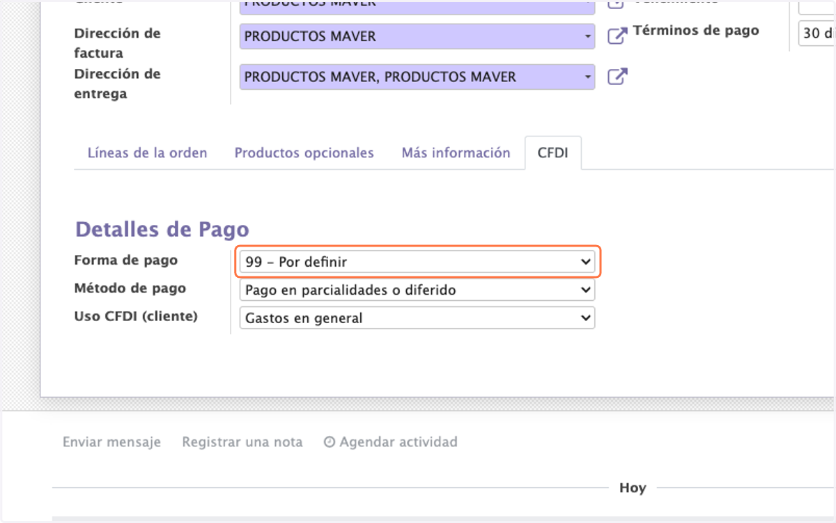 Seleccionar Forma de pago