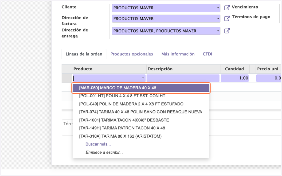 Seleccionar un Producto
