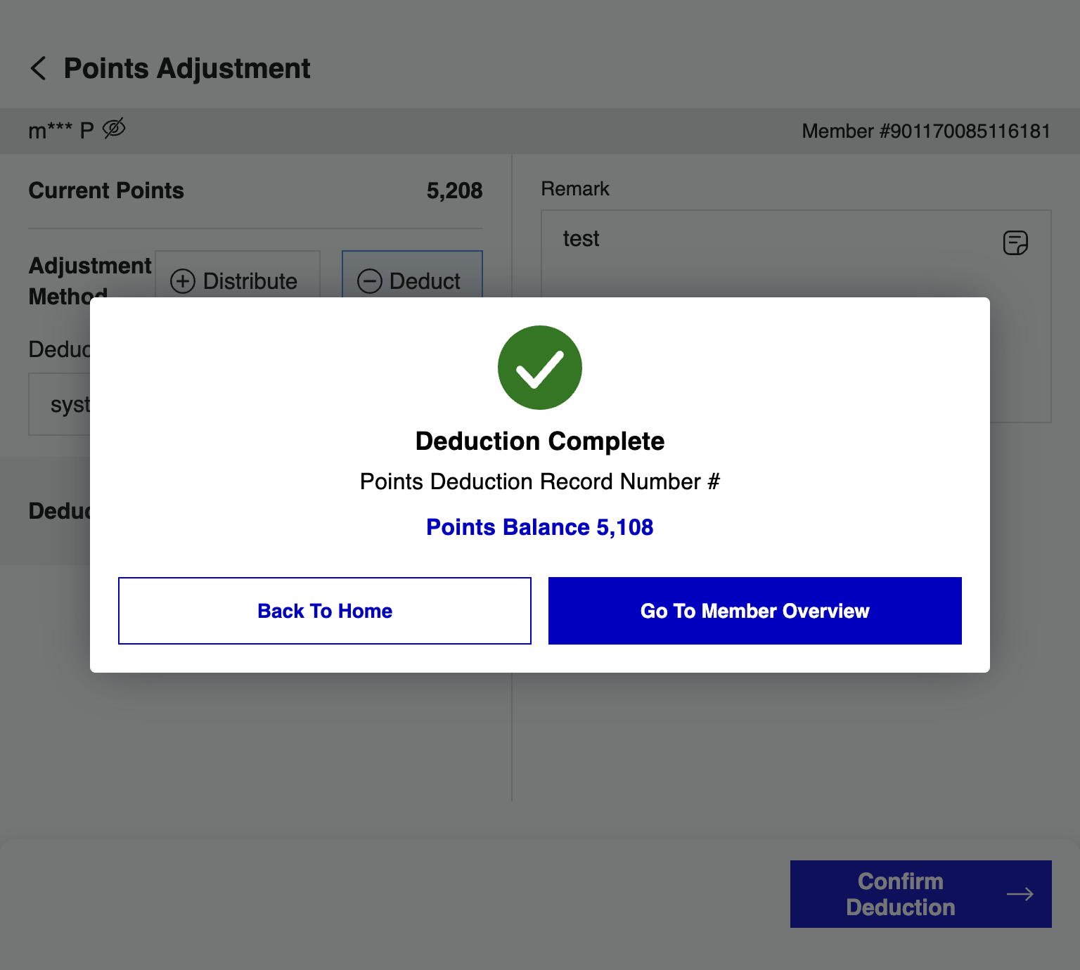 Points Distribution / Deduction Completed