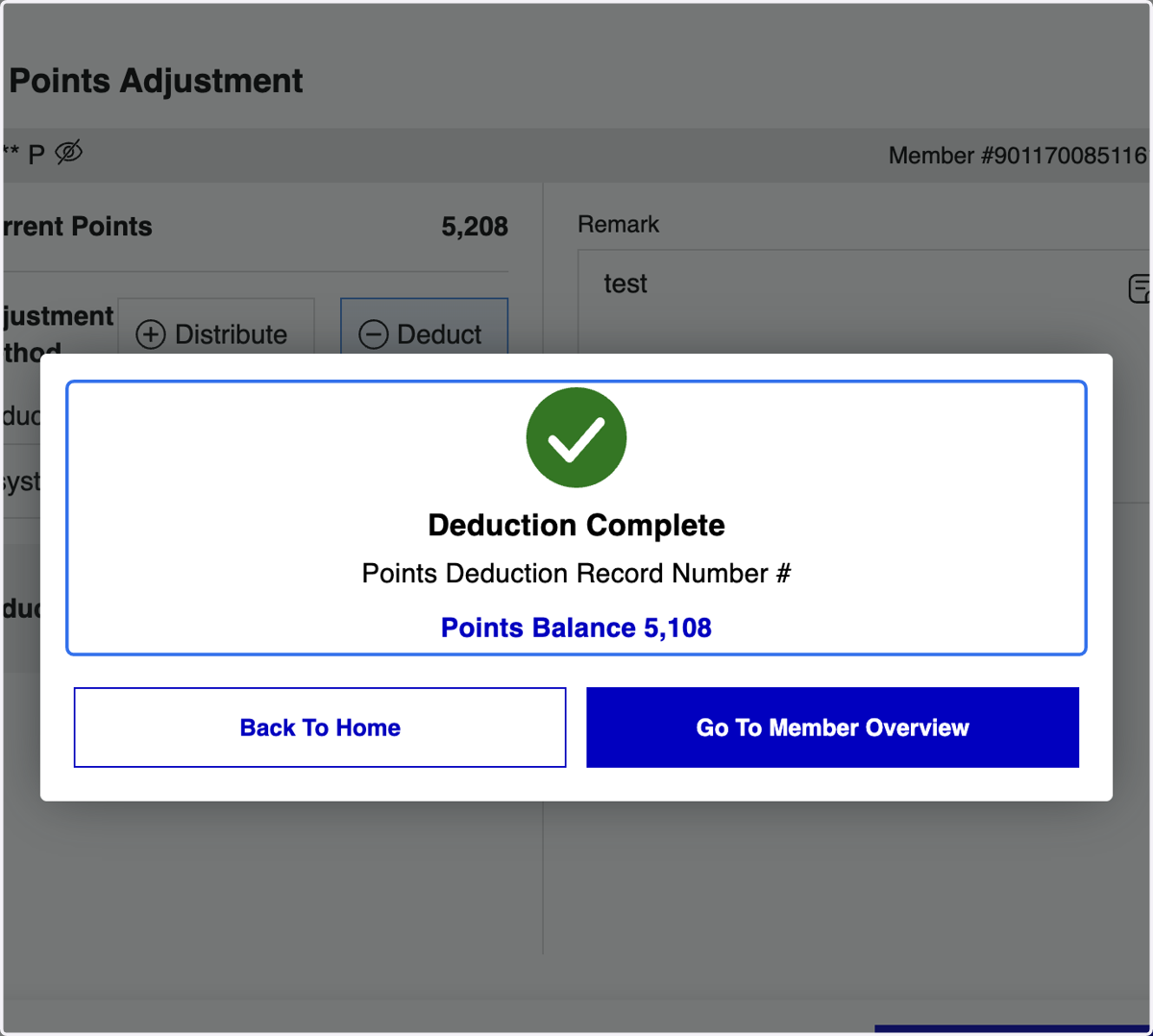 Points Distribution / Deduction Completed