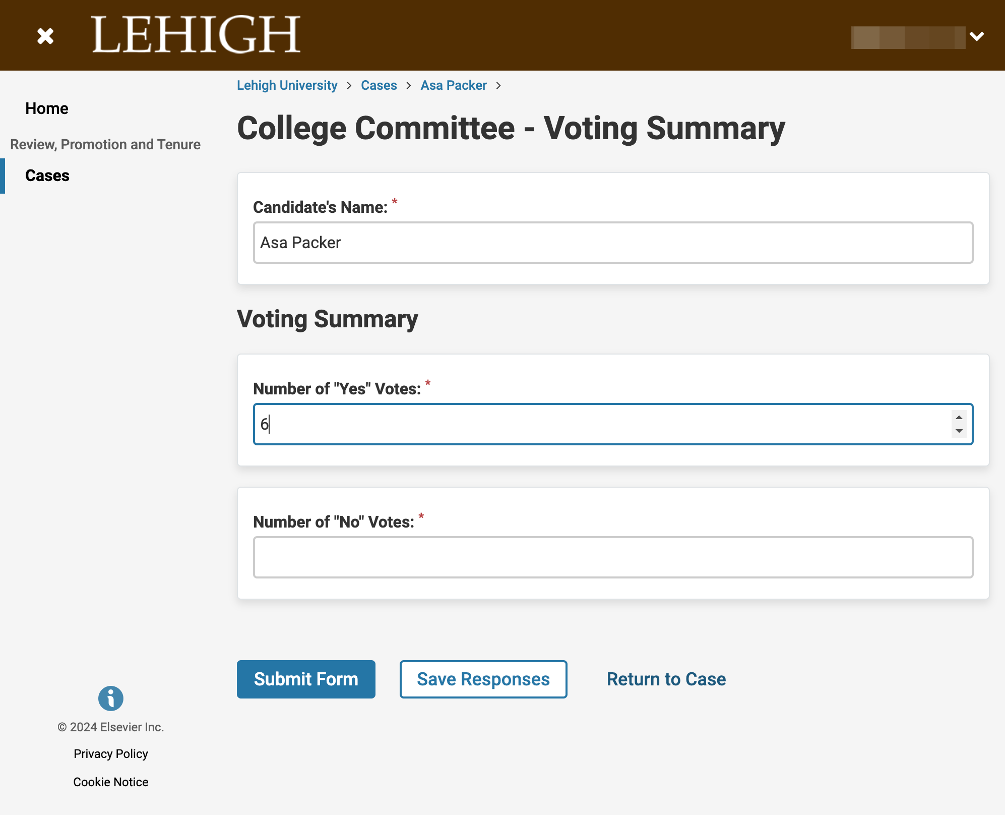Enter the number of "Yes" and "No" votes
