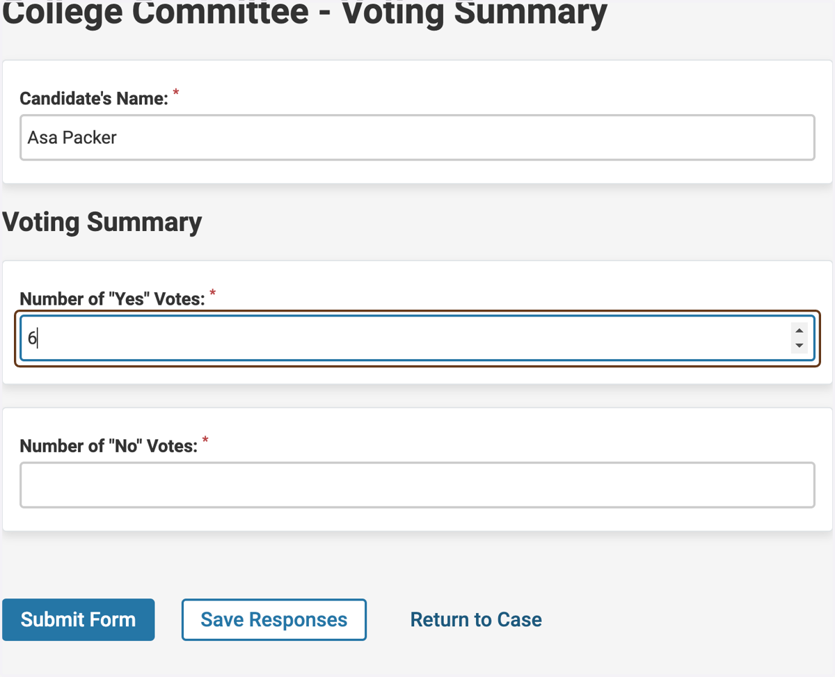 Enter the number of "Yes" and "No" votes