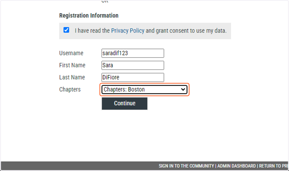 Select your local chapter to which you are applying to.