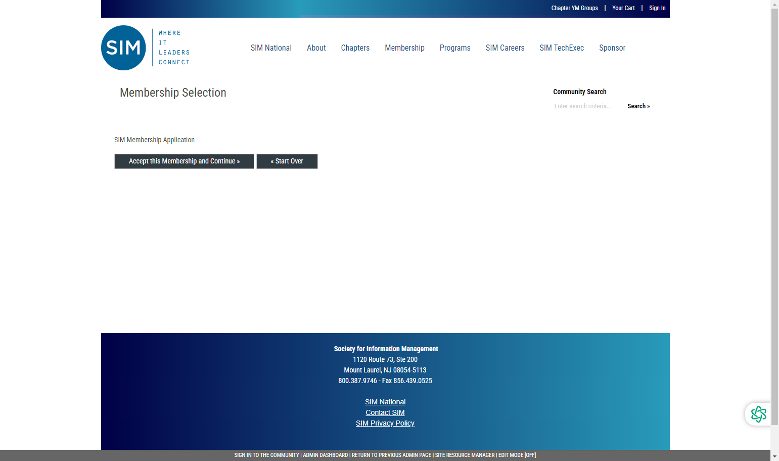 Click on "Accept this Membership and Continue"