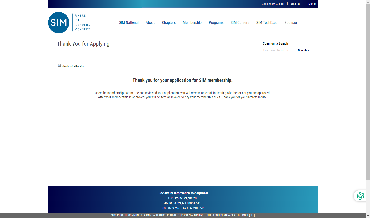 Thank you for your application for SIM membership!
