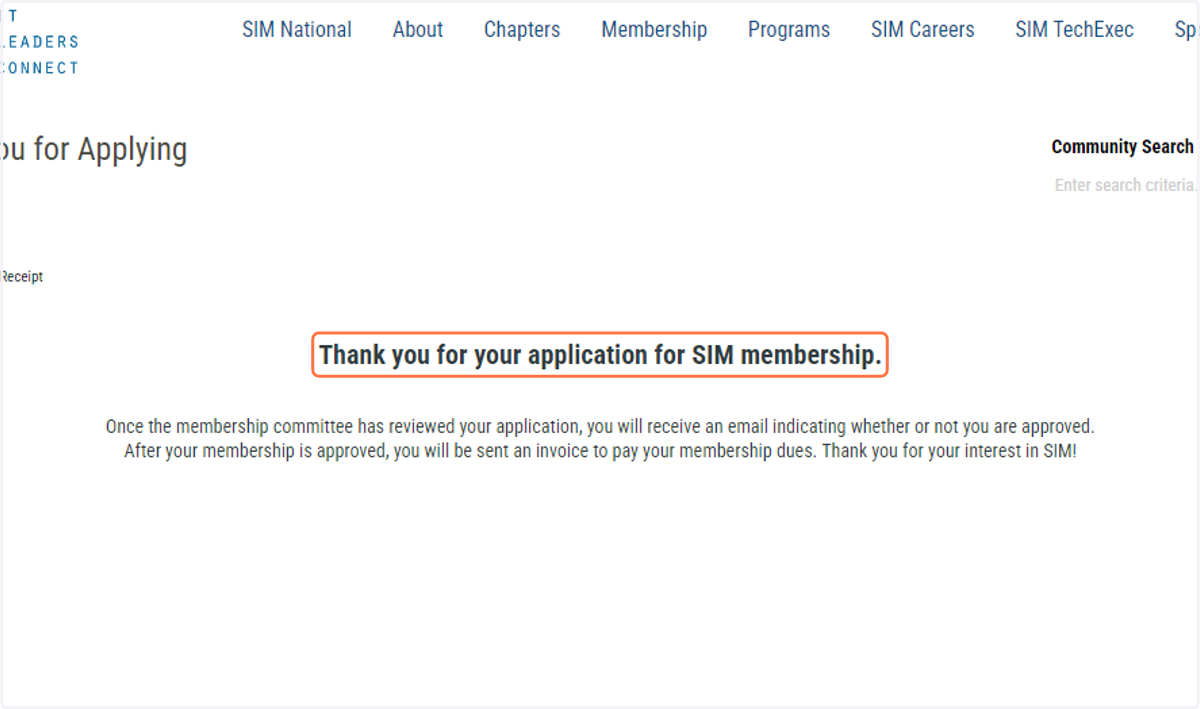 Thank you for your application for SIM membership!
