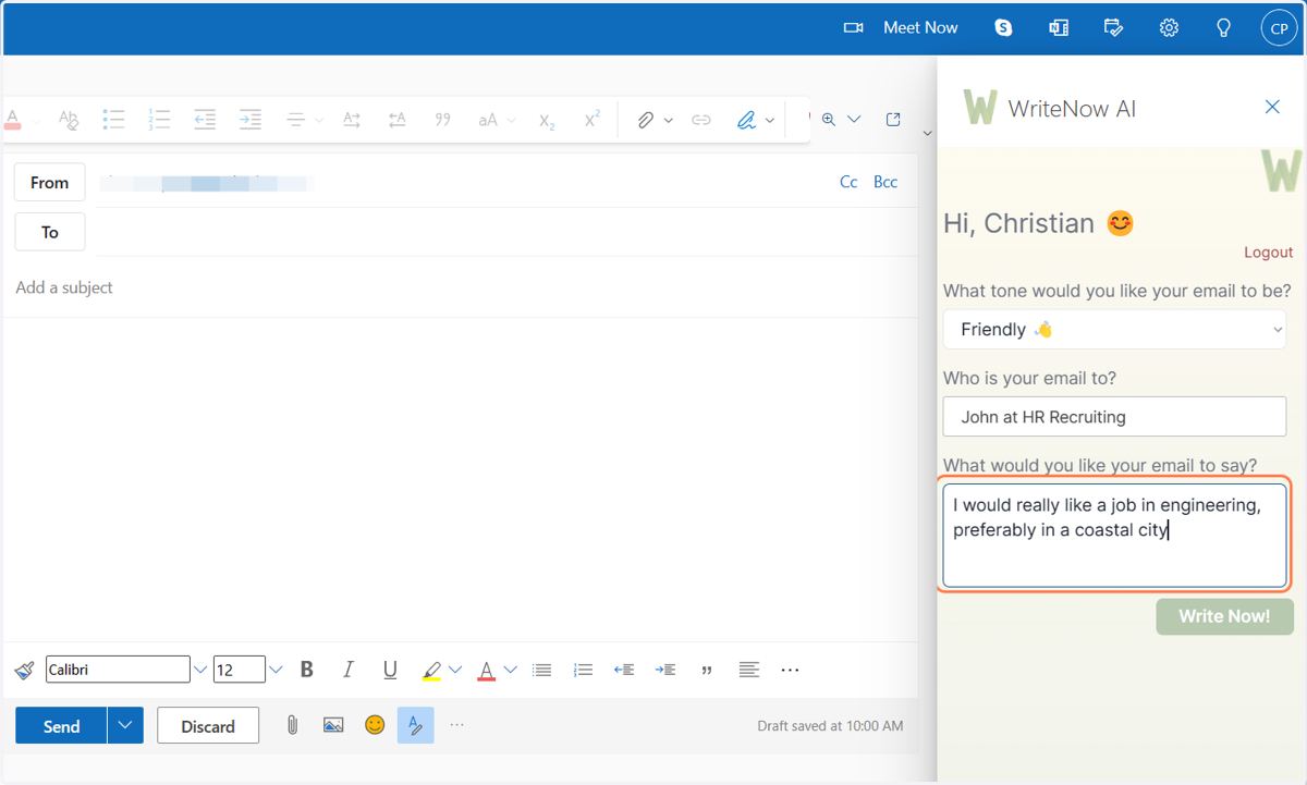 Enter what you want your email to say