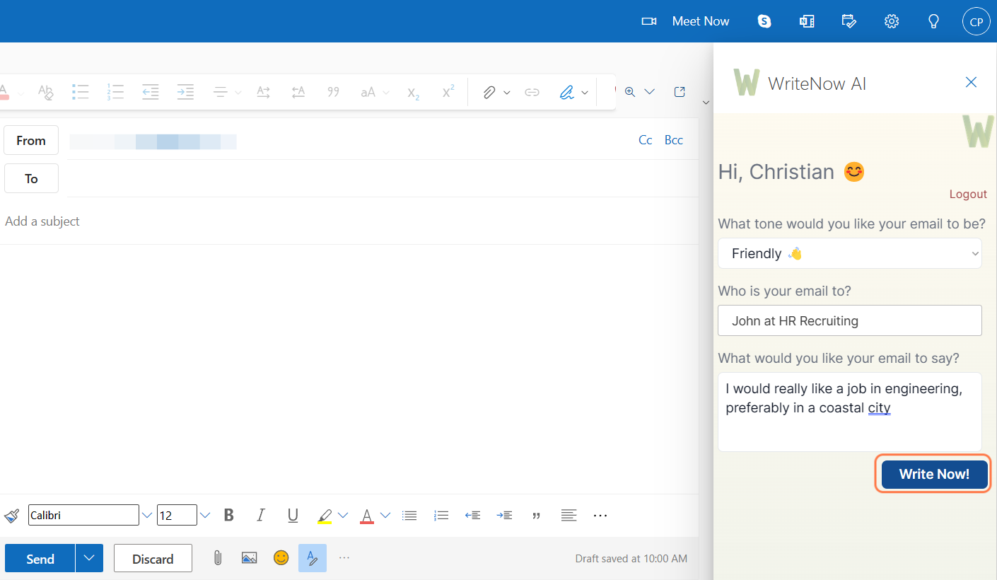 Click on Write Now!
