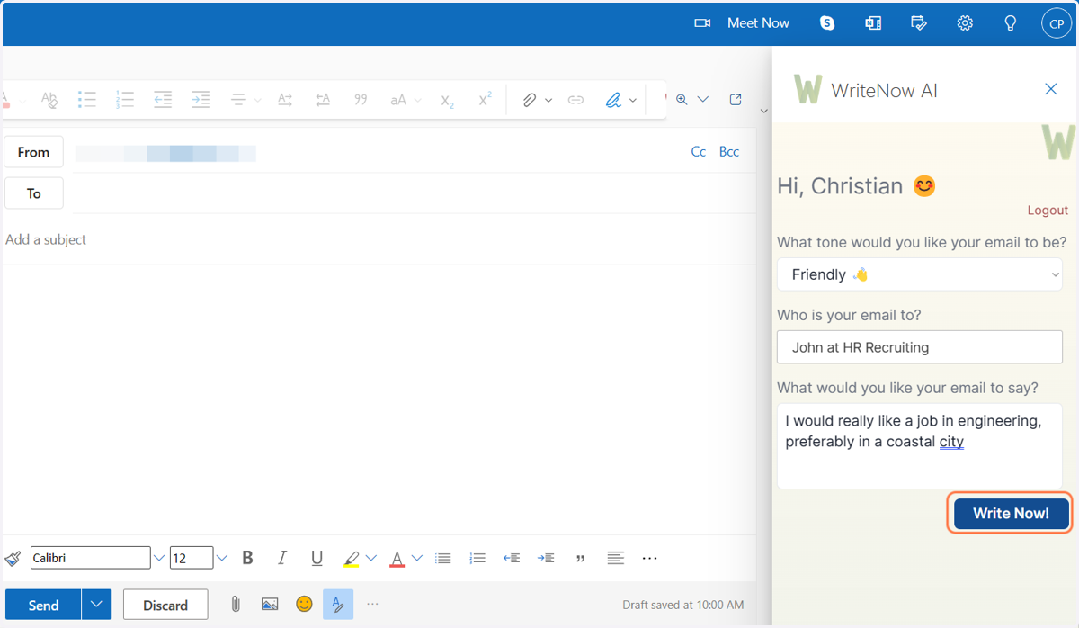 Click on Write Now!