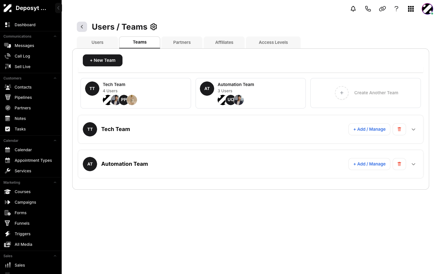 Step 4: You will now be on the Users tab, which opens by default. Click on the Teams tab to access and manage the teams.