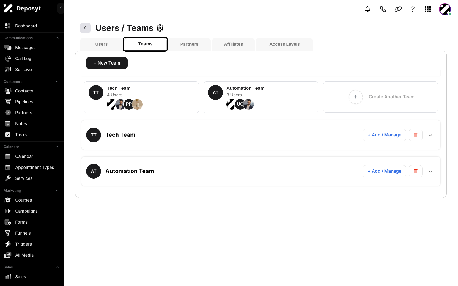 Step 4: You will now be on the Users tab, which opens by default. Click on the Teams tab to access and manage the teams.