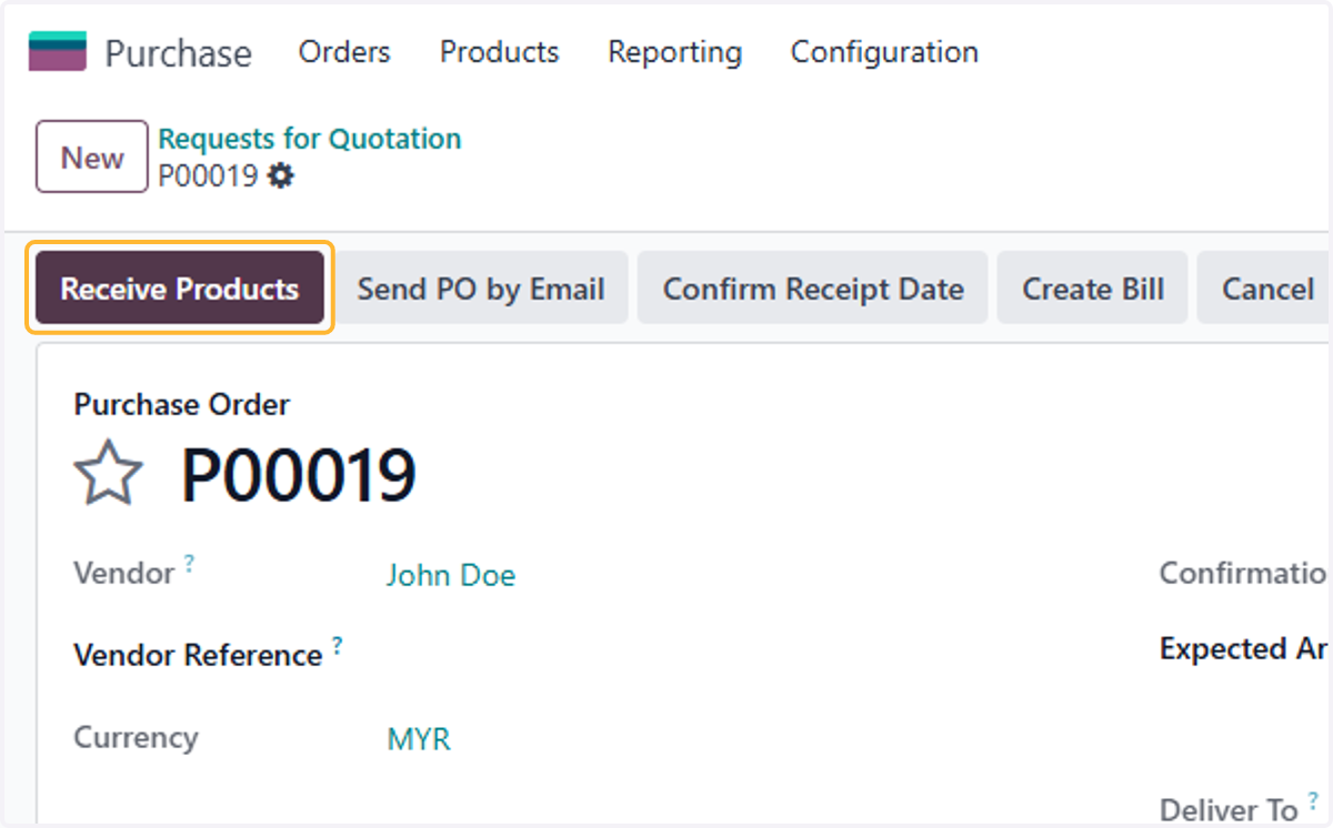 Click on Receive Products