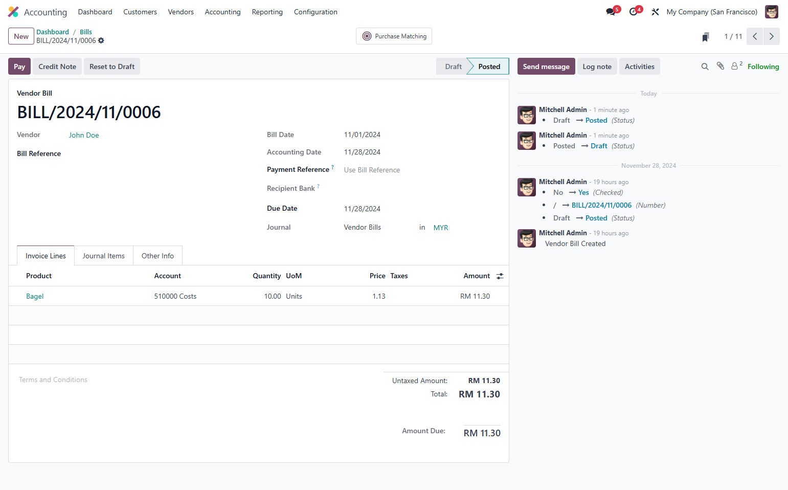 Vendor Bill is Created