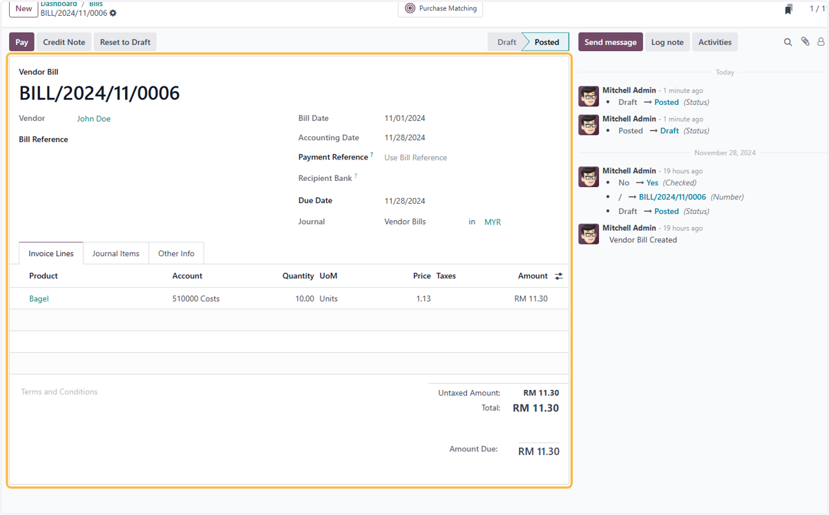 Vendor Bill is Created