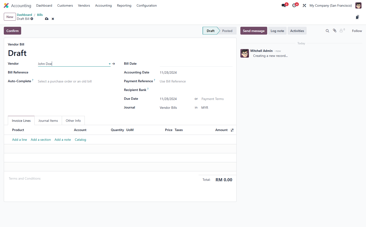 Select a date for invoice