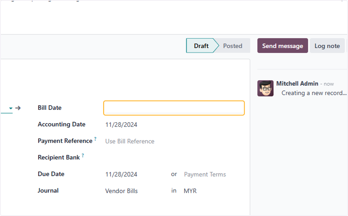 Select a date for invoice