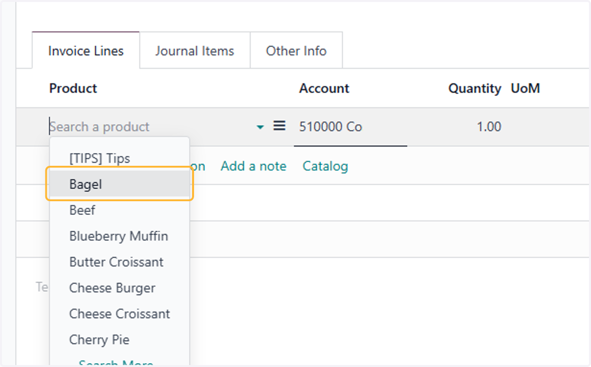 Select a product. For example, Bagel