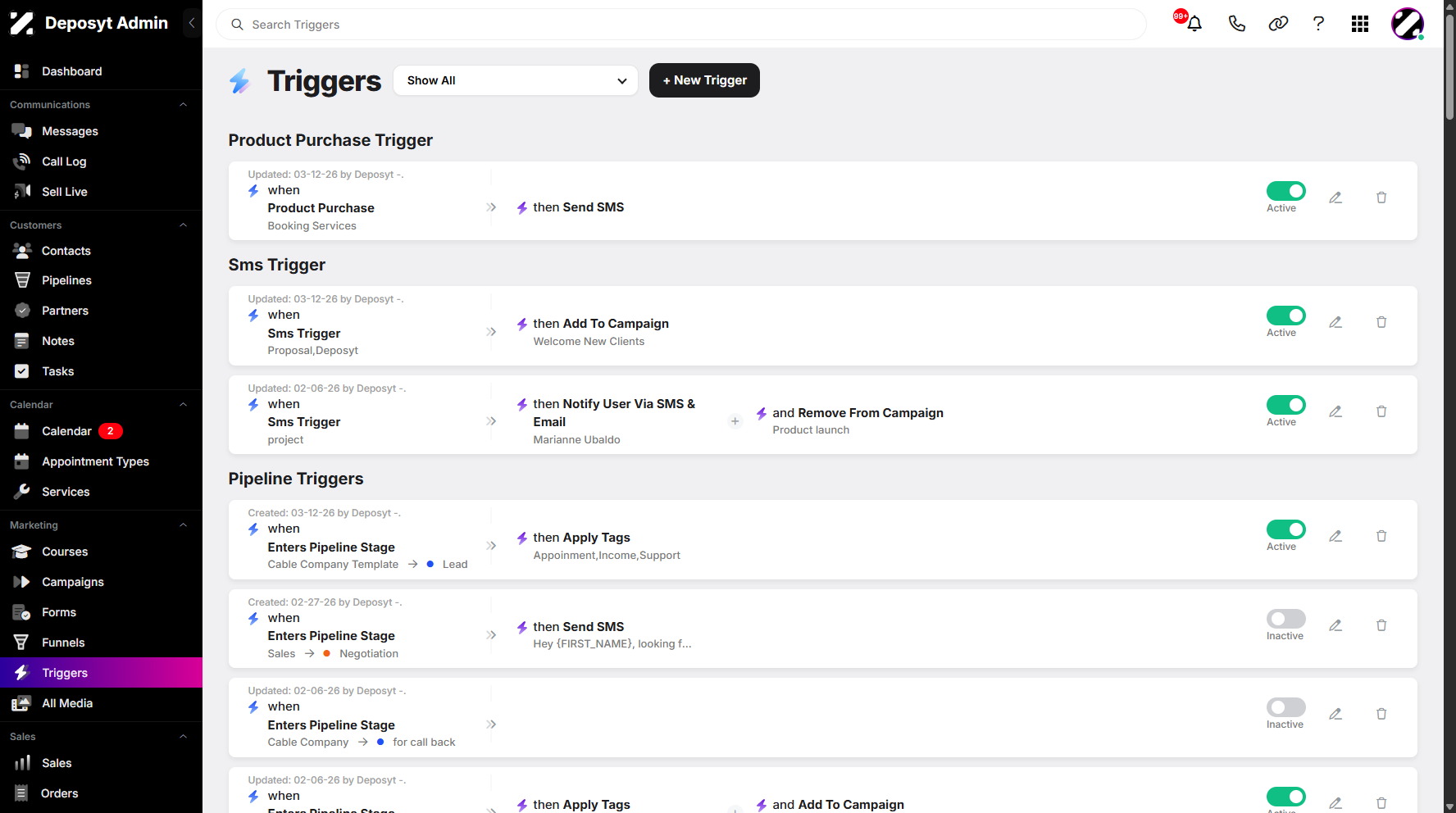 Step 2: You will then be navigated to the Triggers tab.