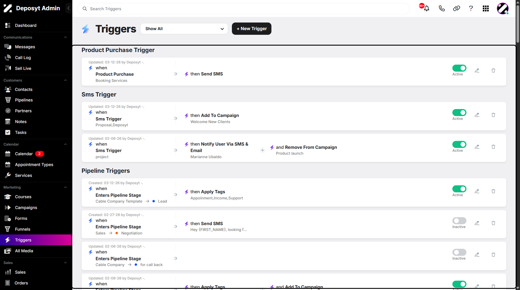 Step 2: You will then be navigated to the Triggers tab.