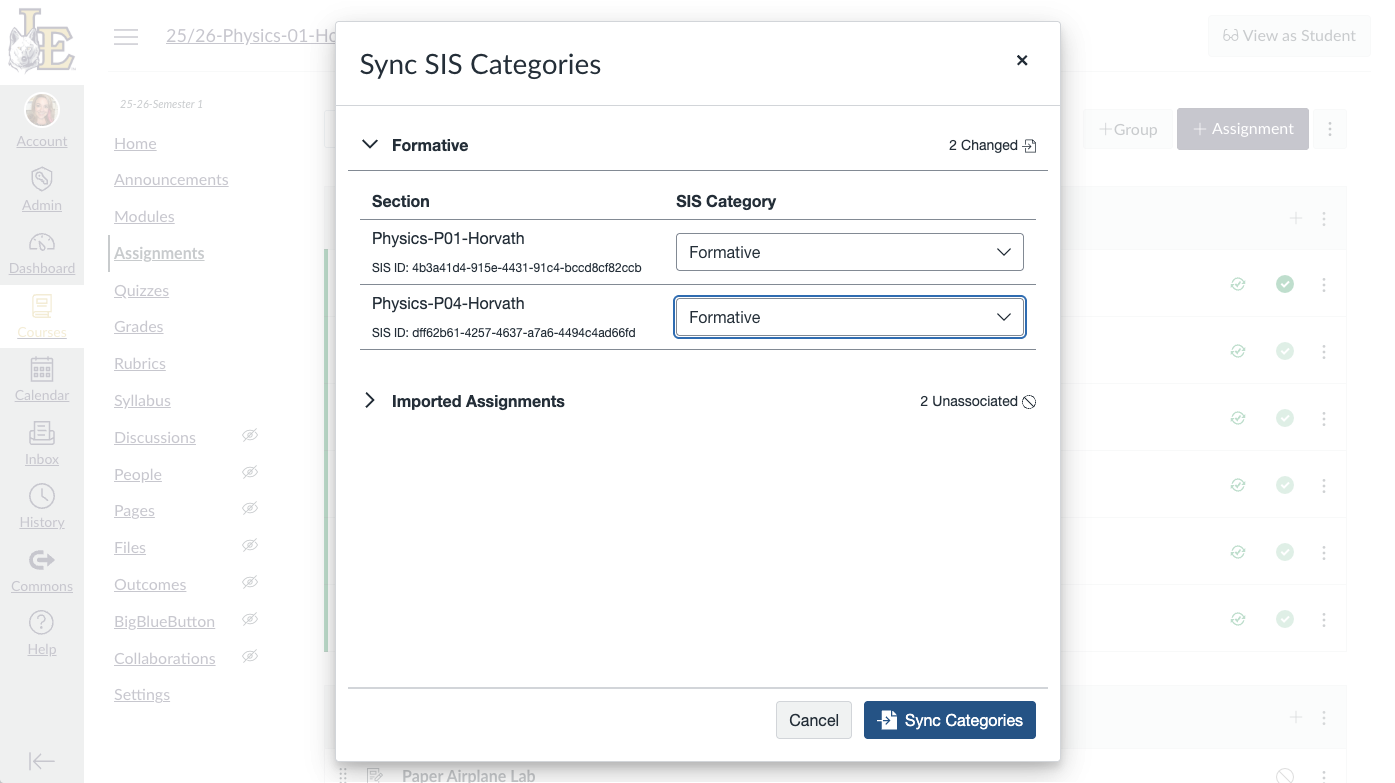 Click on Sync Categories