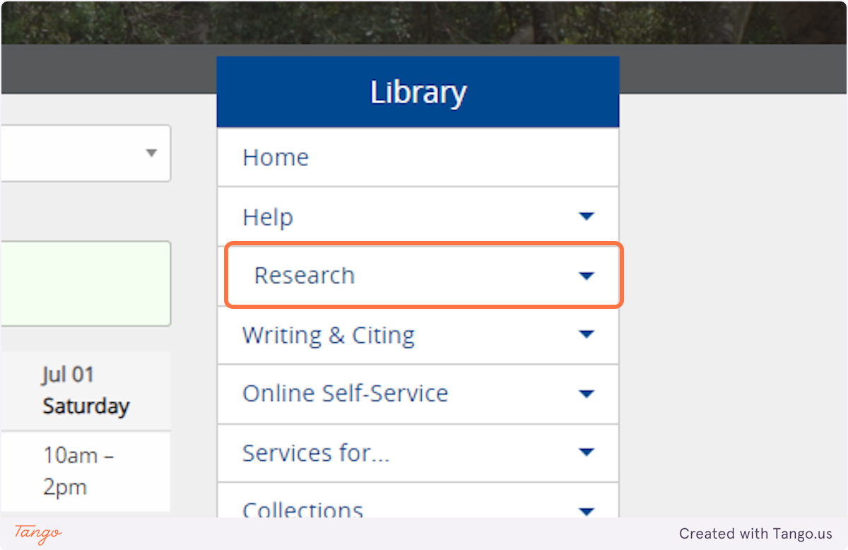 Click on Research in the library's main menu.