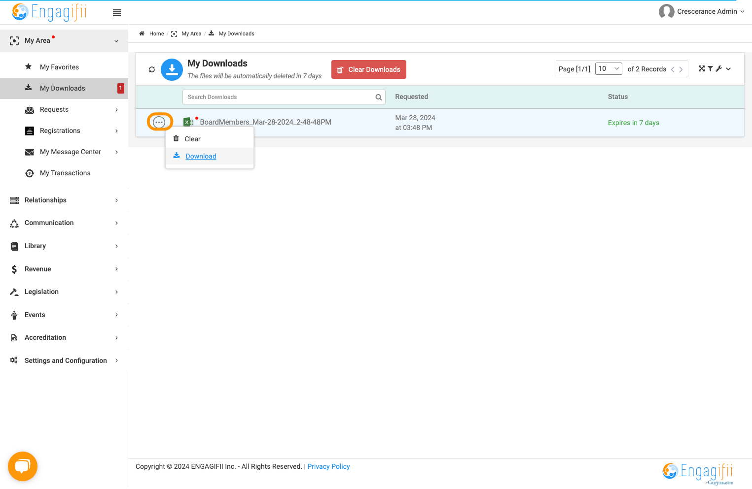 Click on 3 dots and Download to get your exported file.