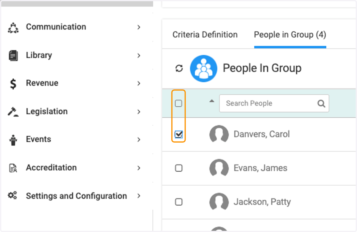 Check the people individually or you can select all by checking the top box.