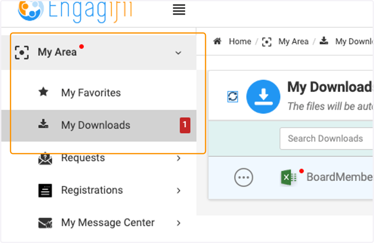 Go to My Area and then My Downloads to access your exported file.