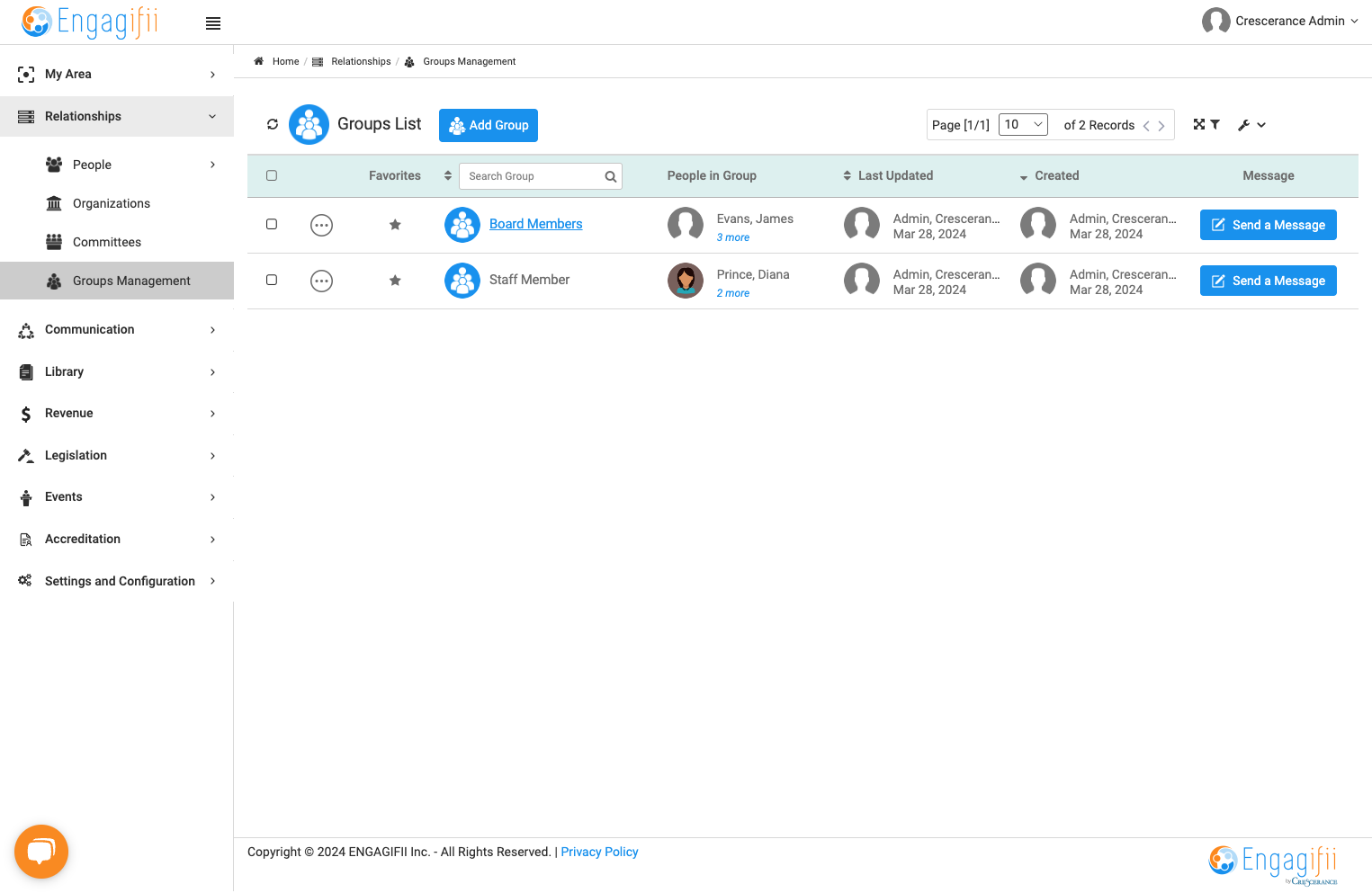 Click on Group you wish to export