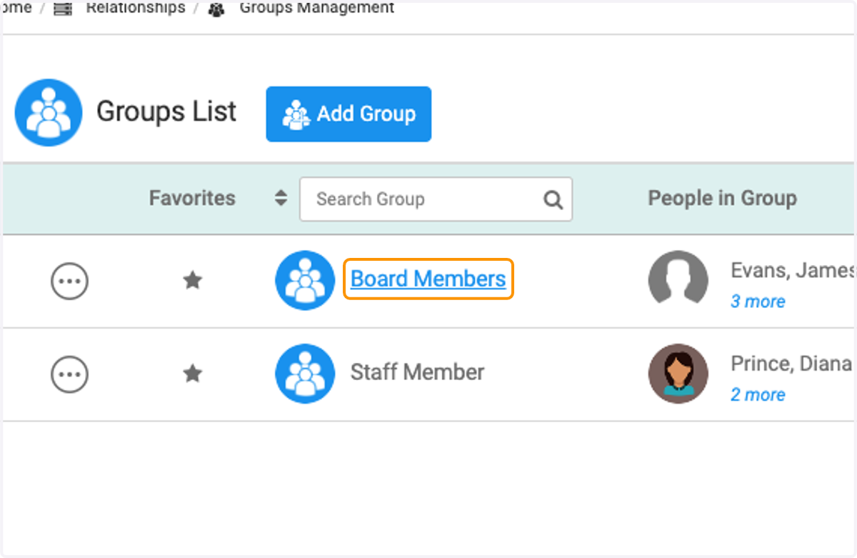 Click on Group you wish to export