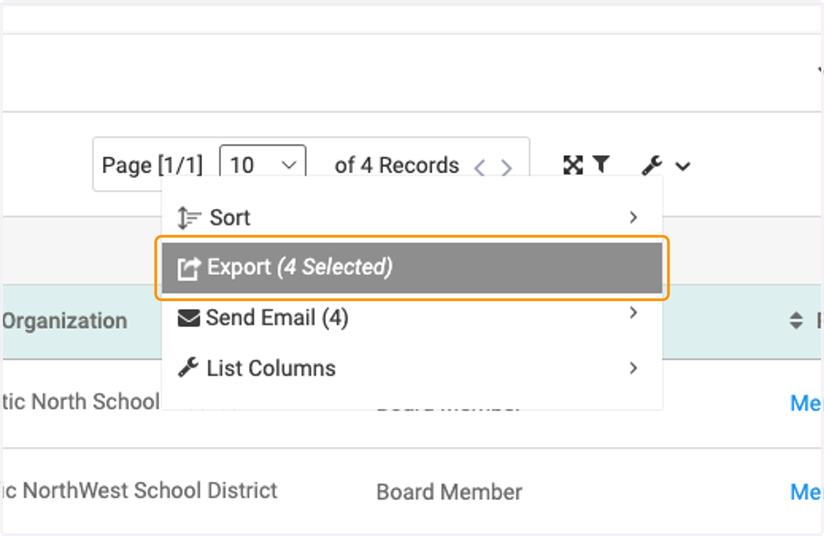 Click on Export. You will see the number of people selected in the export in parenthesis.