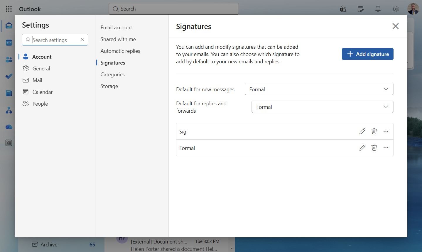 Select Add signature.