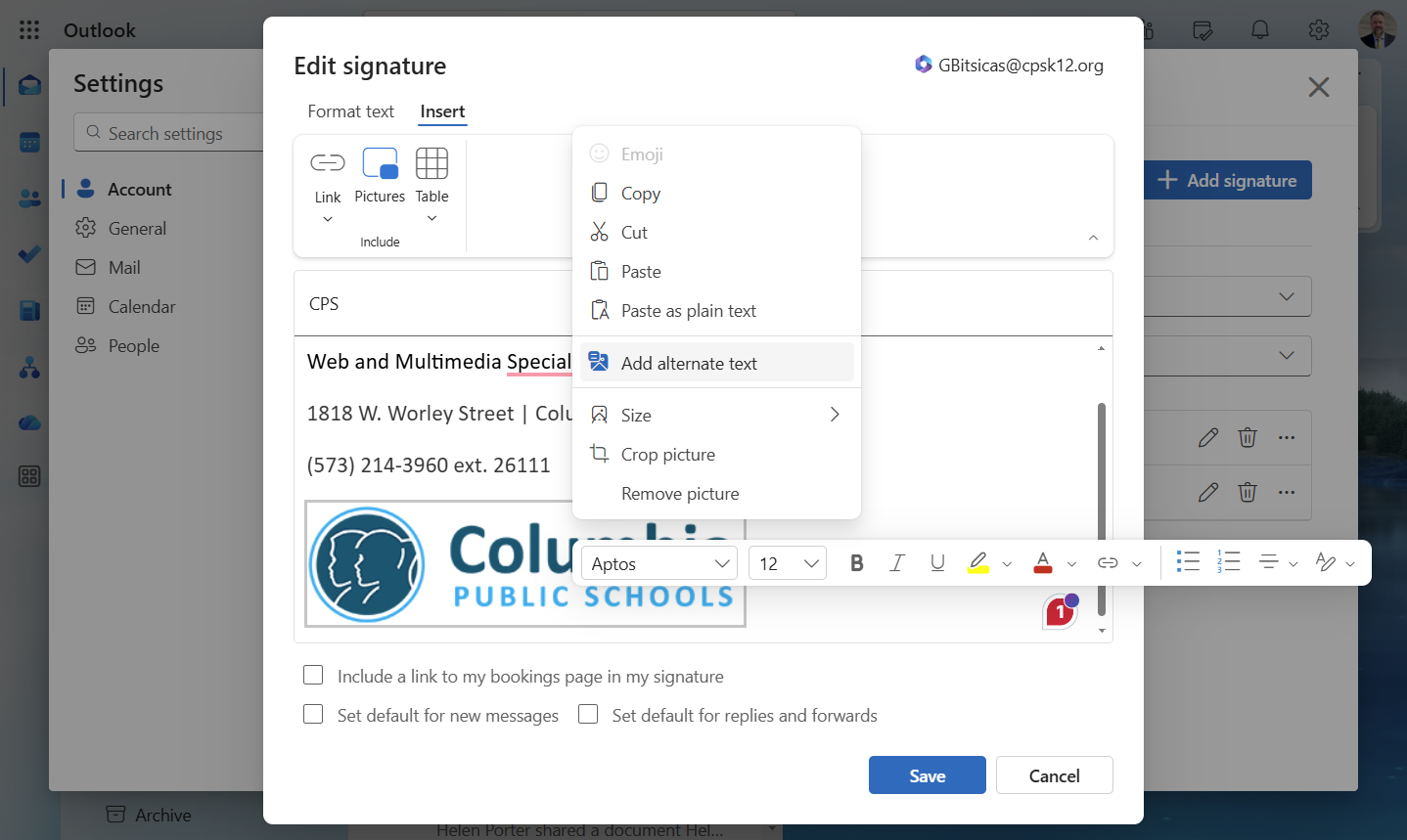 Right mouse click on the logo. Select "Add alternate text"