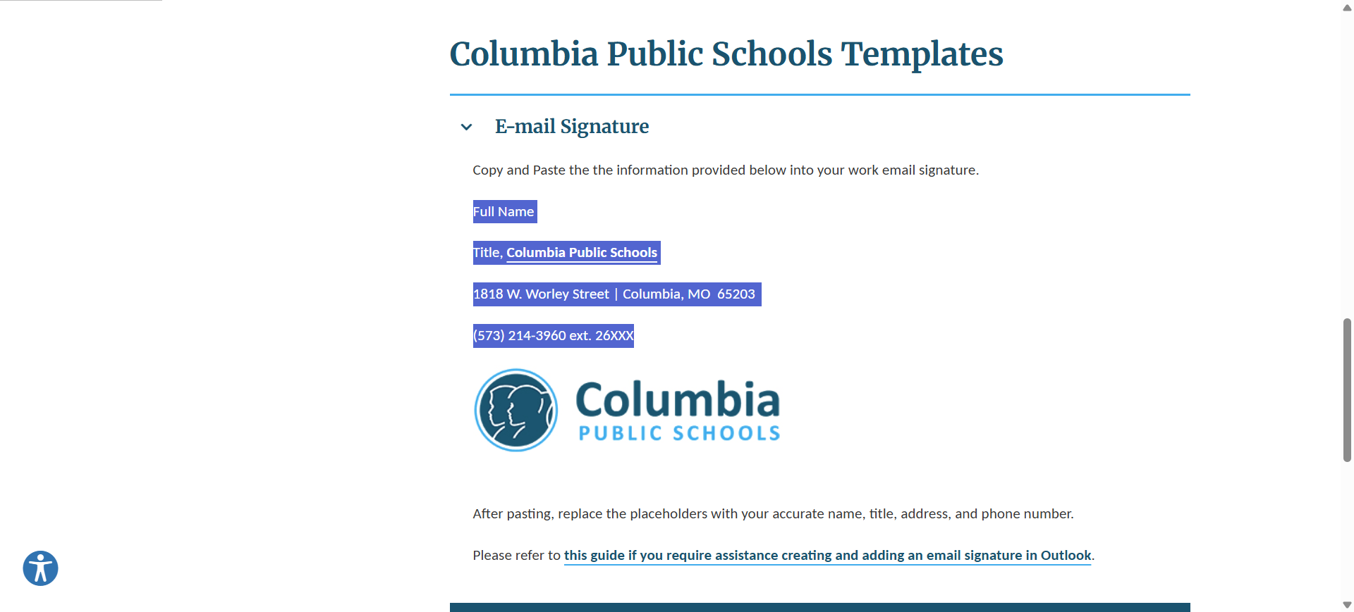 Copy the official CPS email signature template.