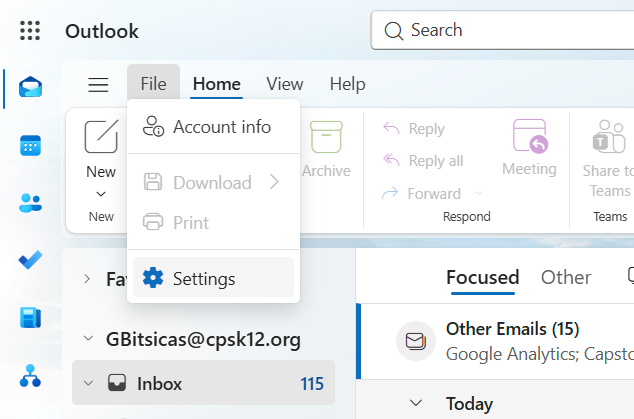 A. Select File. B. Select Settings.
