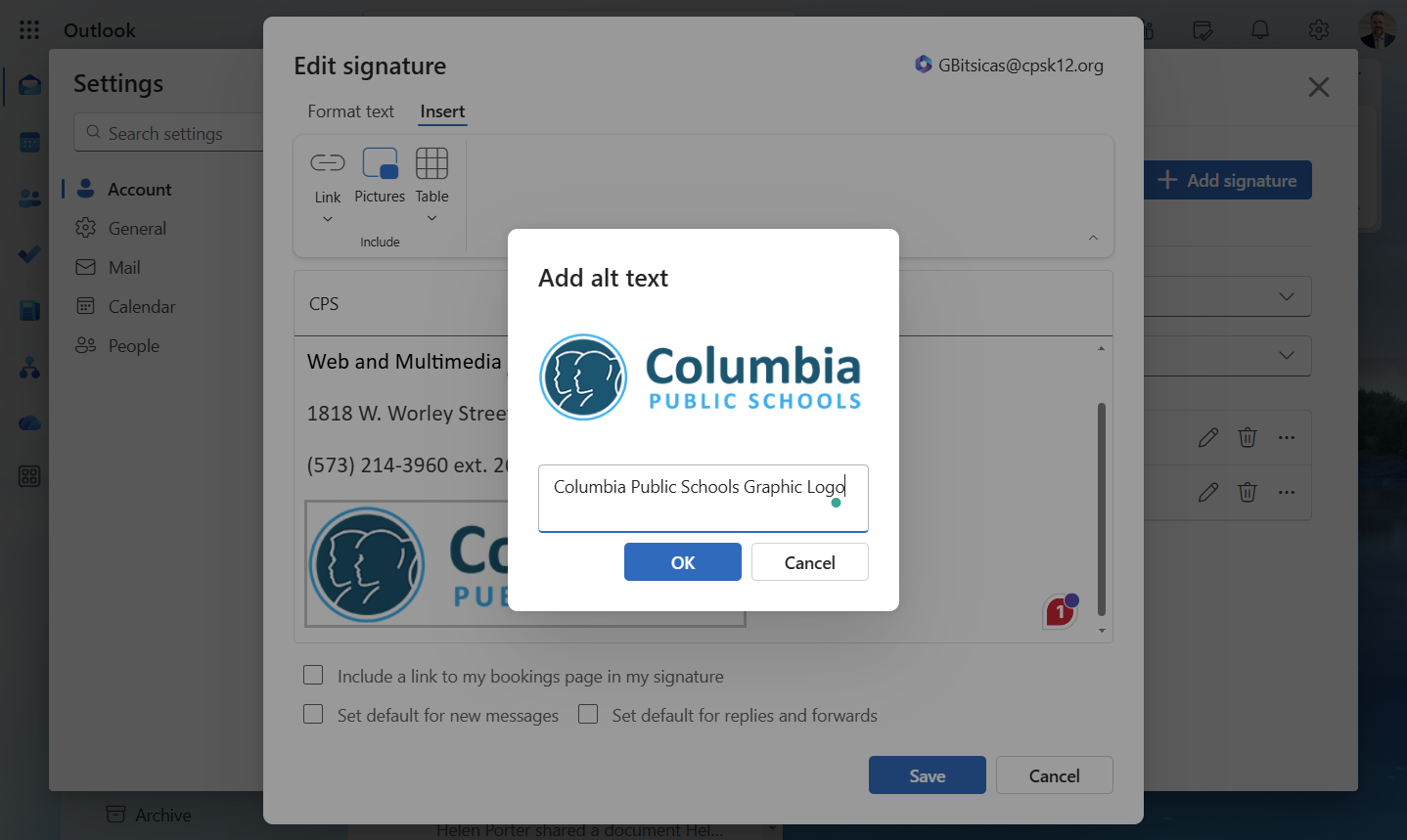 For this example I used "Columbia Public Schools Graphic Logo"