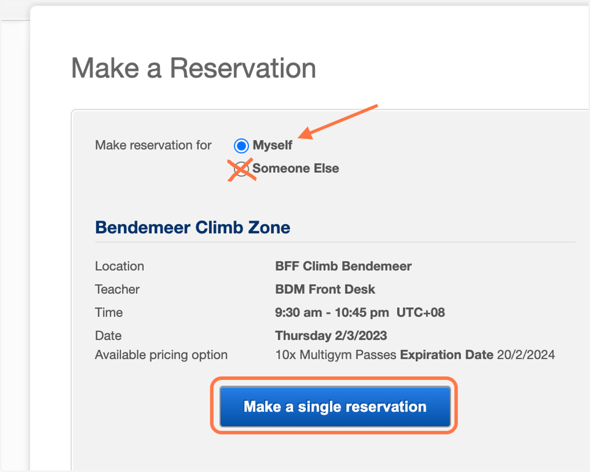 Select 'Myself' and click 'Make a single reservation'