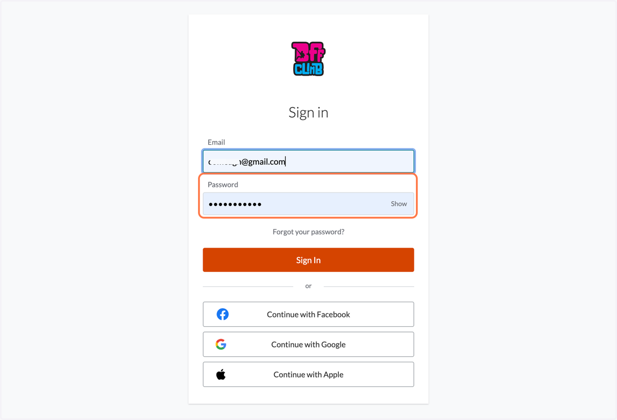 Enter your email and password to login
