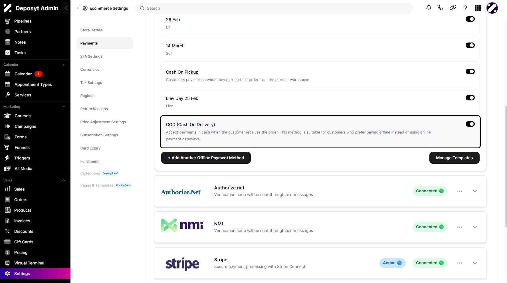 Step 8: You can now view your newly added offline payment method.
