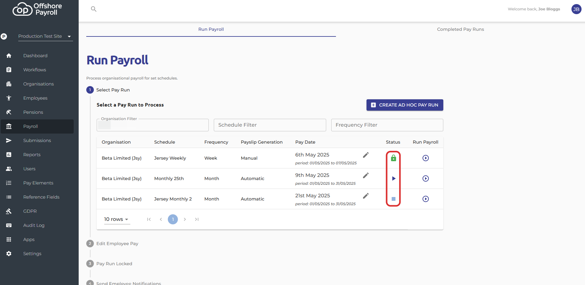 Pay Run Features