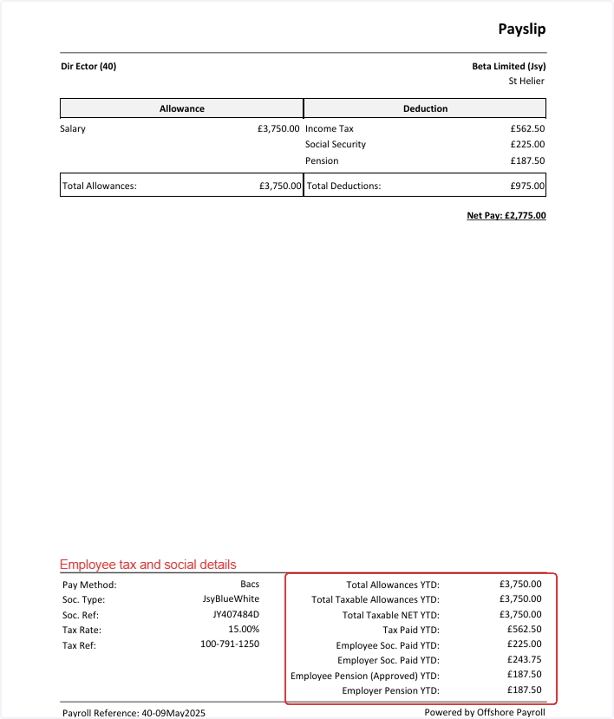 Employee payslip downloaded as a PDF