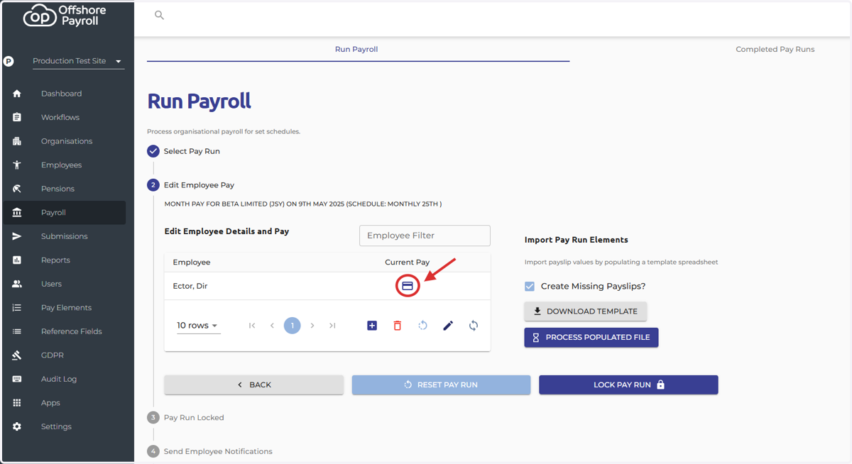 Select the payslip icon to open the payslip