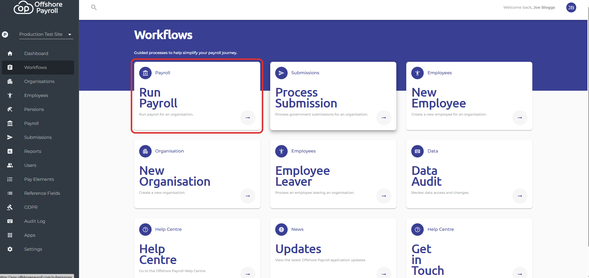 Navigate to the 'Workflows' screen on the main menu on the left