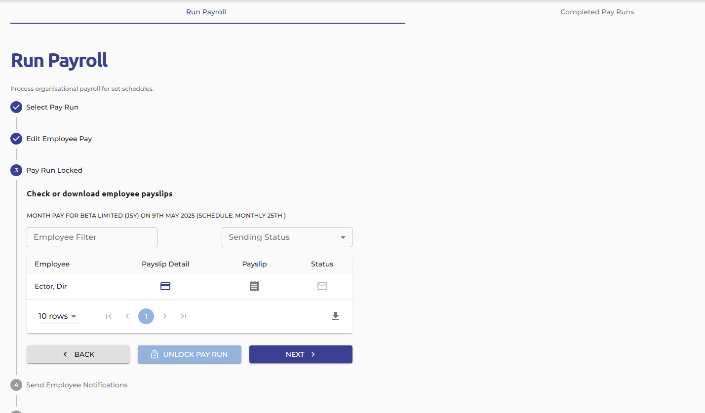 Once you have completed your final checks and are ready to finalise the pay run, please click 'Next' to proceed