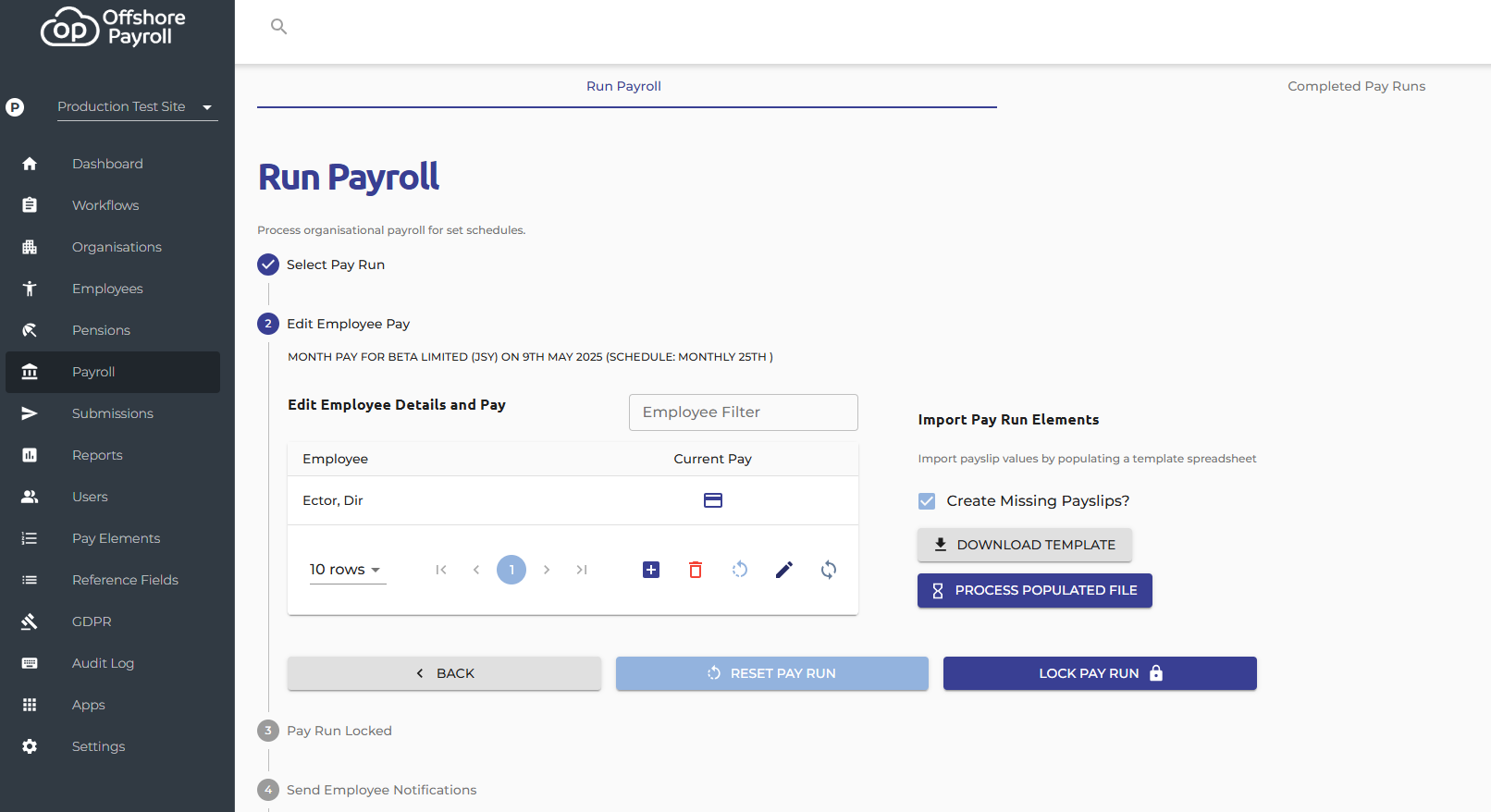 There are various features within the payroll process, below is a description of each icon. If you hover over the icons their titles will appear.