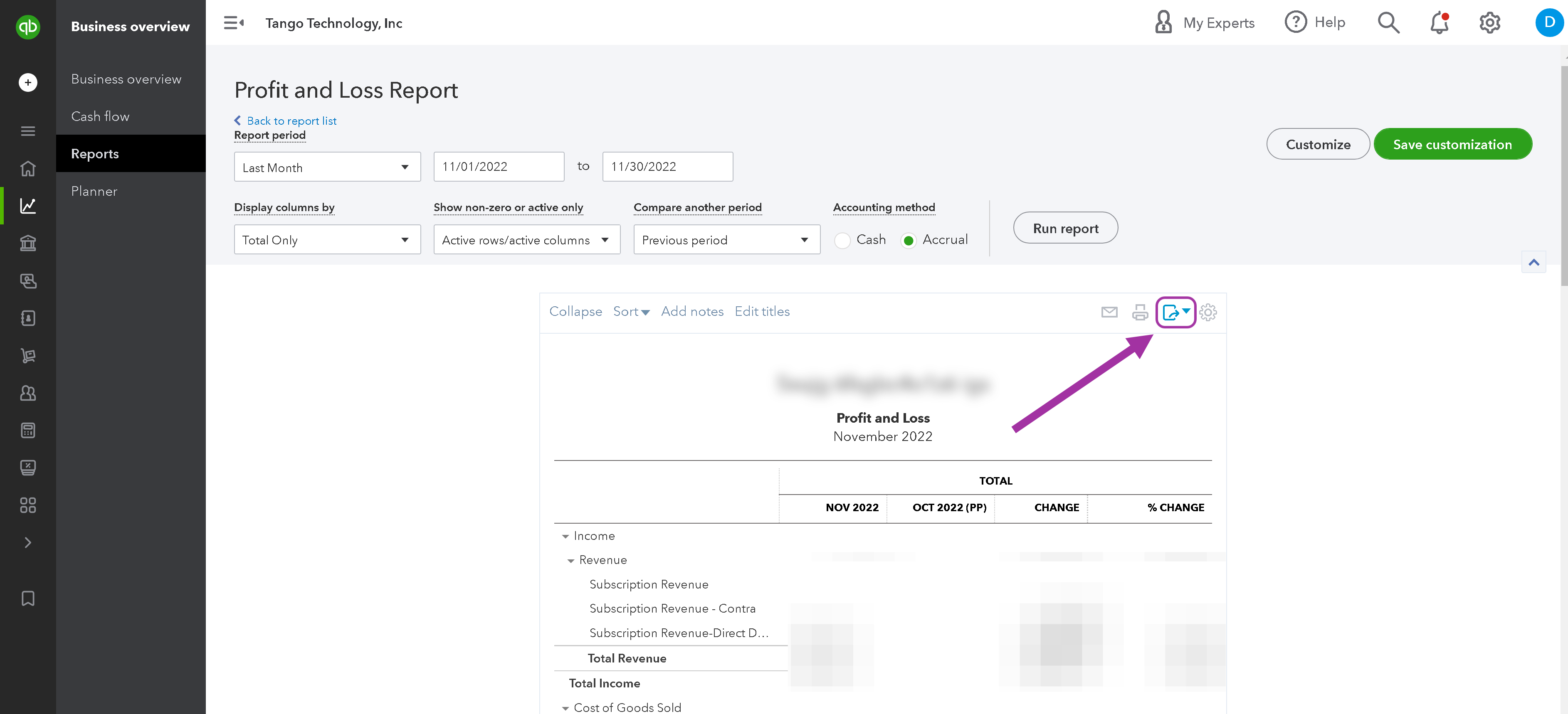 To Download a CSV, Click the Export icon